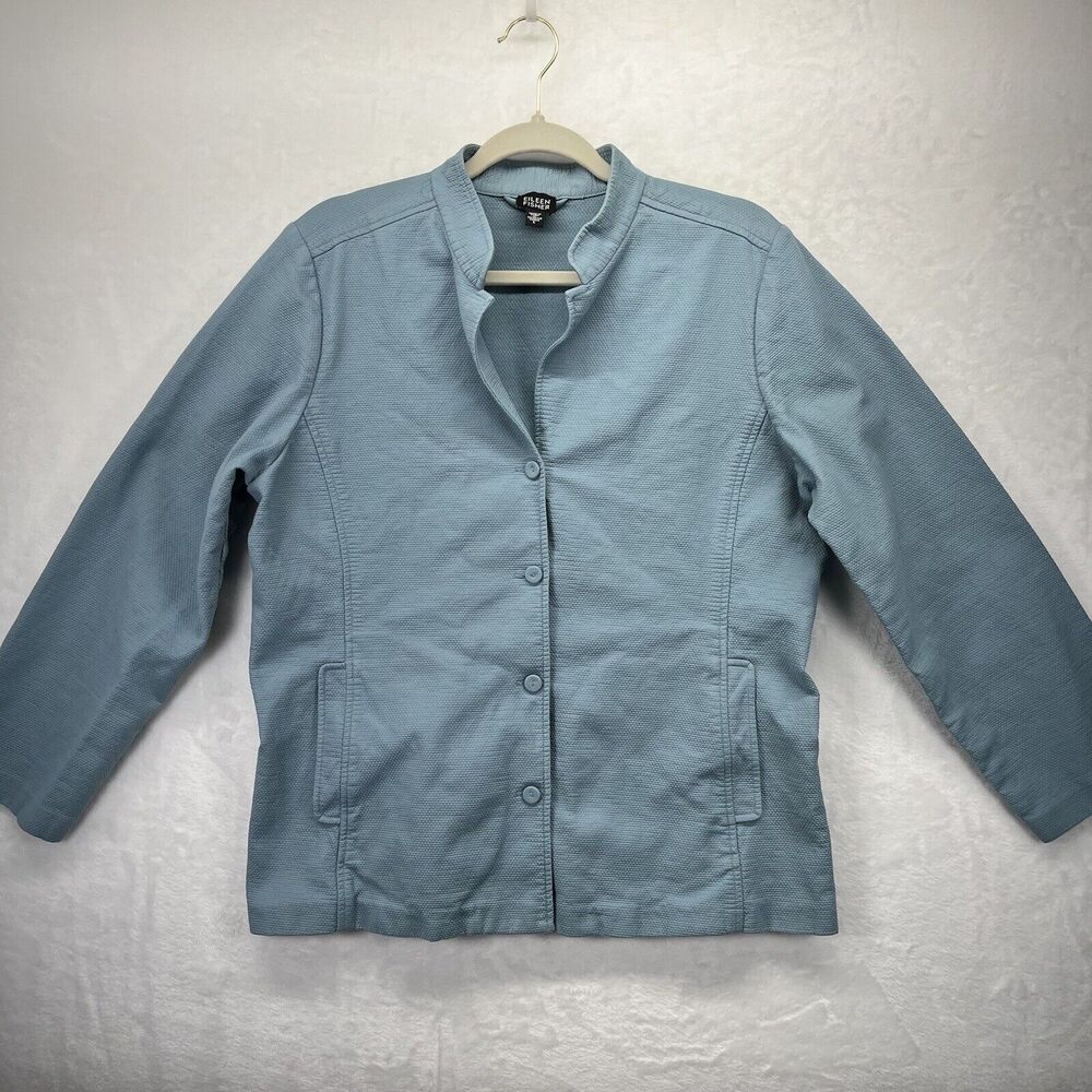 Eileen Fisher Blazer Jacket Women's Sz Large Textured Mandarin Collar Unlined